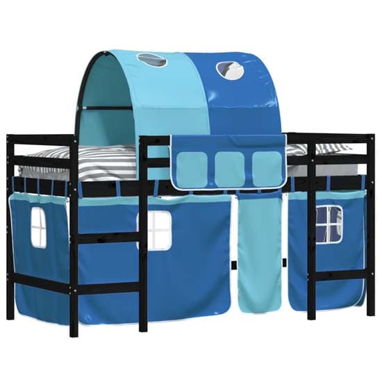 Messina Kids Pinewood Loft Bed In Black With Blue Tunnel_3