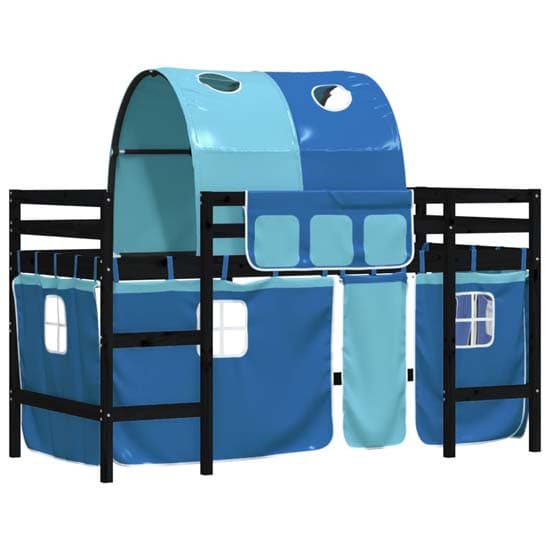 Messina Kids Pinewood Loft Bed In Black With Blue Tunnel_4