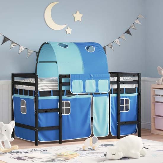 Messina Kids Pinewood Loft Bed In Black With Blue Tunnel_1