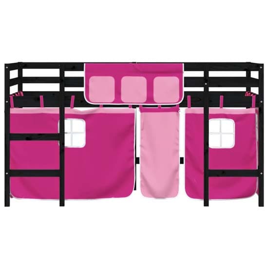 Messina Kids Pinewood Loft Bed In Black With Pink Curtains_5