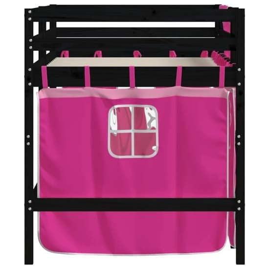 Messina Kids Pinewood Loft Bed In Black With Pink Curtains_6