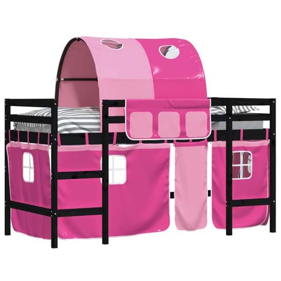 Messina Kids Pinewood Loft Bed In Black With Pink Tunnel_3