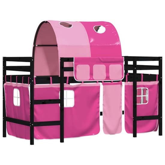Messina Kids Pinewood Loft Bed In Black With Pink Tunnel_4