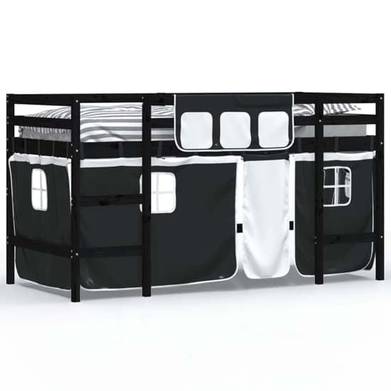 Messina Kids Pinewood Loft Bed In Black With White Black Curtains_2