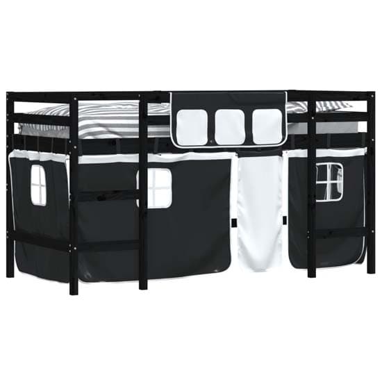 Messina Kids Pinewood Loft Bed In Black With White Black Curtains_3