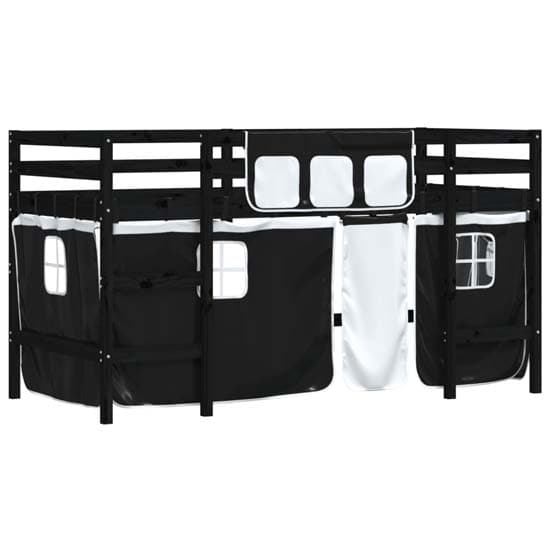 Messina Kids Pinewood Loft Bed In Black With White Black Curtains_4