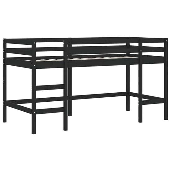 Messina Kids Pinewood Loft Bed In Black With White Black Curtains_7