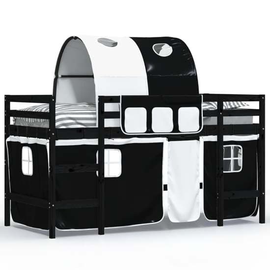 Messina Kids Pinewood Loft Bed In Black With White Black Tunnel_2