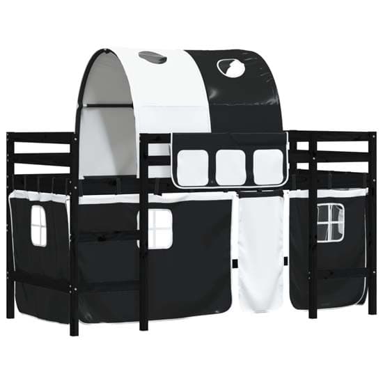 Messina Kids Pinewood Loft Bed In Black With White Black Tunnel_4