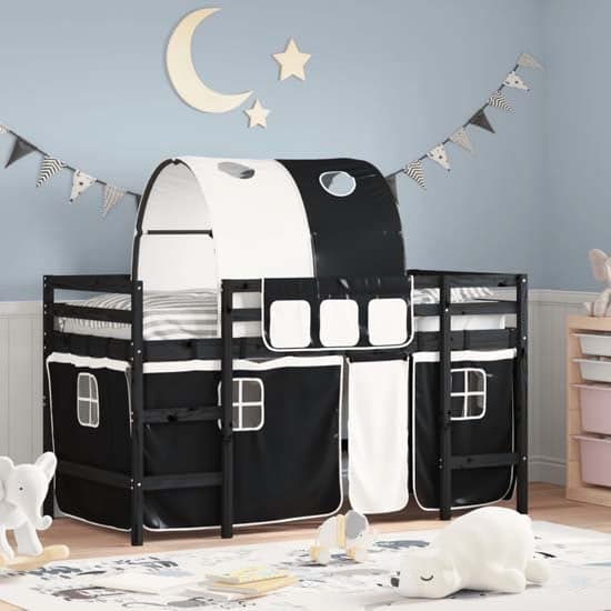 Messina Kids Pinewood Loft Bed In Black With White Black Tunnel_1
