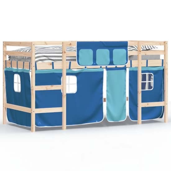 Messina Kids Pinewood Loft Bed In Natural With Blue Curtains_2