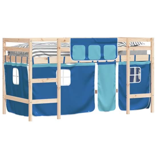 Messina Kids Pinewood Loft Bed In Natural With Blue Curtains_3