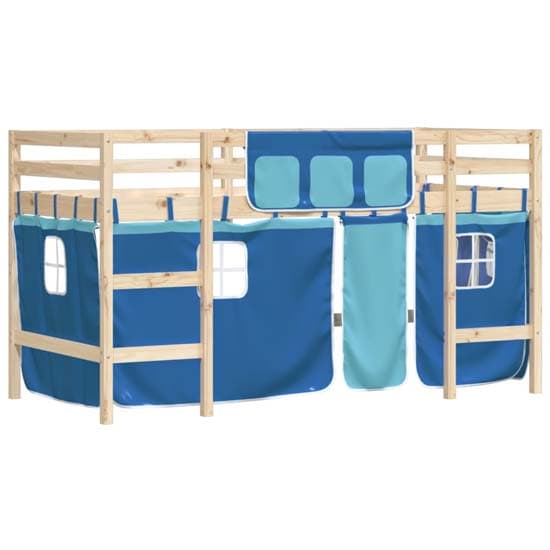 Messina Kids Pinewood Loft Bed In Natural With Blue Curtains_4