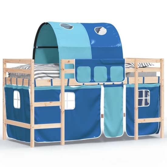 Messina Kids Pinewood Loft Bed In Natural With Blue Tunnel_2