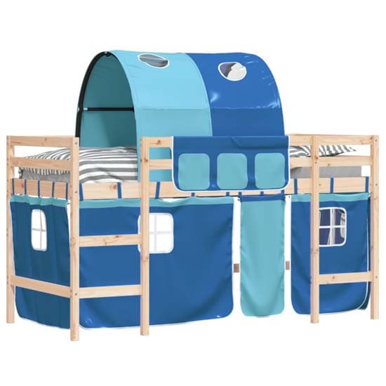 Messina Kids Pinewood Loft Bed In Natural With Blue Tunnel_3
