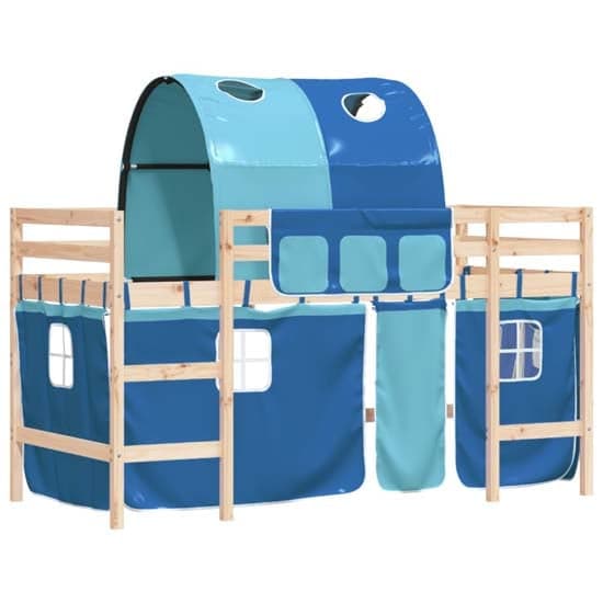 Messina Kids Pinewood Loft Bed In Natural With Blue Tunnel_4