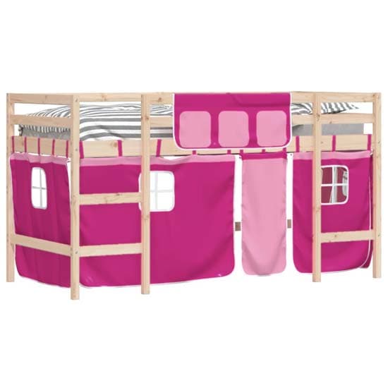 Messina Kids Pinewood Loft Bed In Natural With Pink Curtains_3