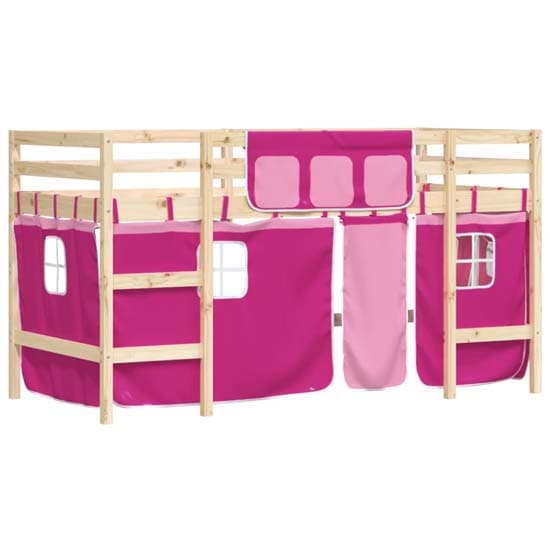 Messina Kids Pinewood Loft Bed In Natural With Pink Curtains_4