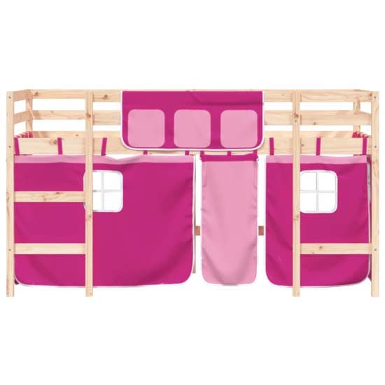 Messina Kids Pinewood Loft Bed In Natural With Pink Curtains_5