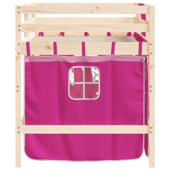 Messina Kids Pinewood Loft Bed In Natural With Pink Curtains_6
