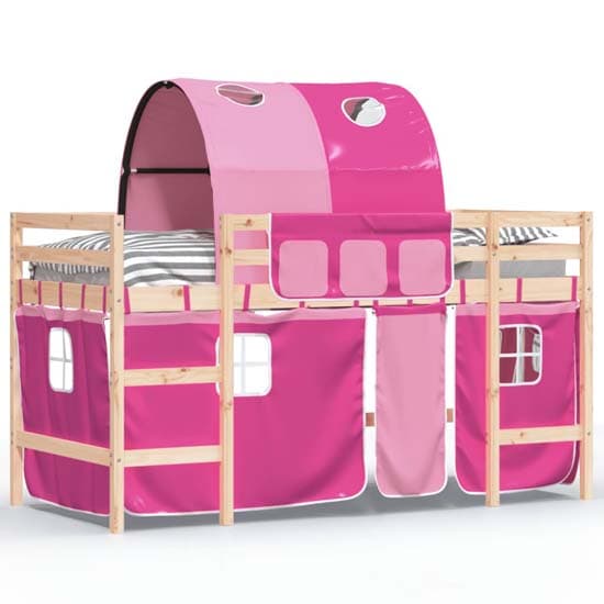 Messina Kids Pinewood Loft Bed In Natural With Pink Tunnel_2