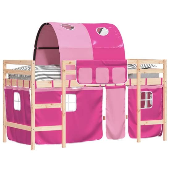 Messina Kids Pinewood Loft Bed In Natural With Pink Tunnel_3