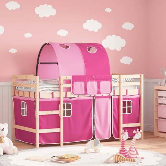 Messina Kids Pinewood Loft Bed In Natural With Pink Tunnel_1