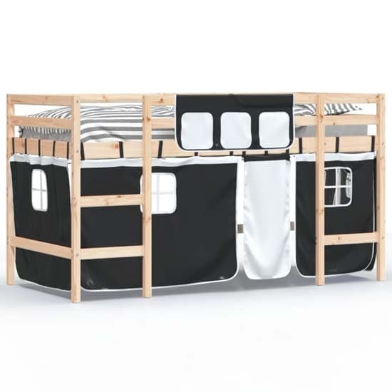 Messina Kids Pinewood Loft Bed In Natural With White Black Curtains_2