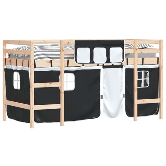 Messina Kids Pinewood Loft Bed In Natural With White Black Curtains_3