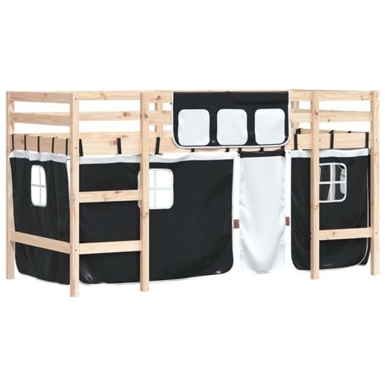 Messina Kids Pinewood Loft Bed In Natural With White Black Curtains_4