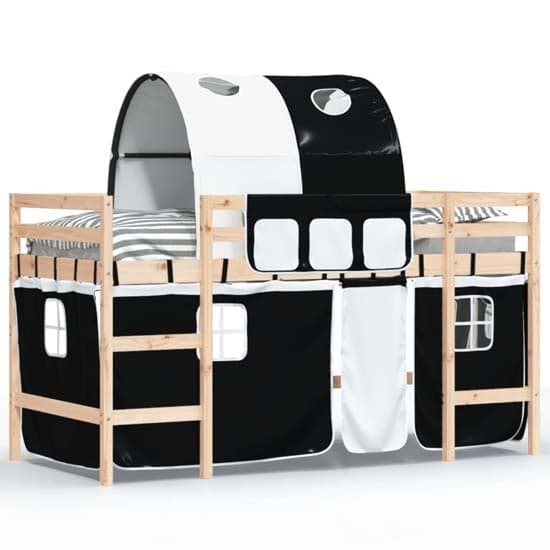 Messina Kids Pinewood Loft Bed In Natural With White Black Tunnel_2