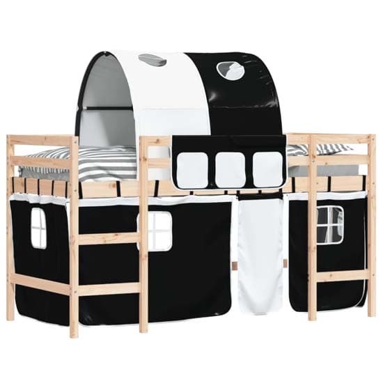 Messina Kids Pinewood Loft Bed In Natural With White Black Tunnel_3