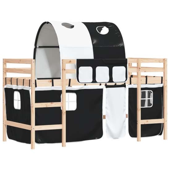 Messina Kids Pinewood Loft Bed In Natural With White Black Tunnel_4
