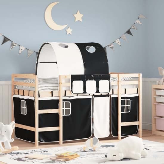 Messina Kids Pinewood Loft Bed In Natural With White Black Tunnel_1