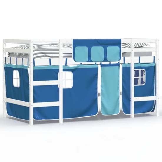 Messina Kids Pinewood Loft Bed In White With Blue Curtains_2