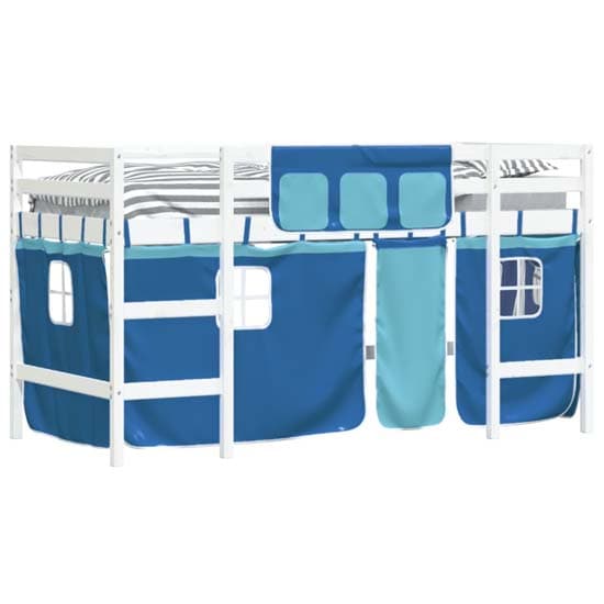 Messina Kids Pinewood Loft Bed In White With Blue Curtains_3