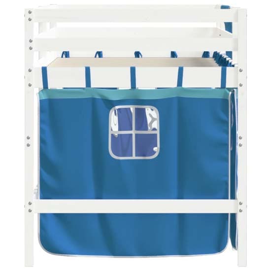 Messina Kids Pinewood Loft Bed In White With Blue Curtains_6
