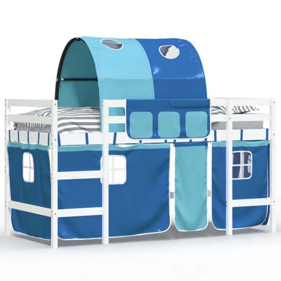 Messina Kids Pinewood Loft Bed In White With Blue Tunnel_2