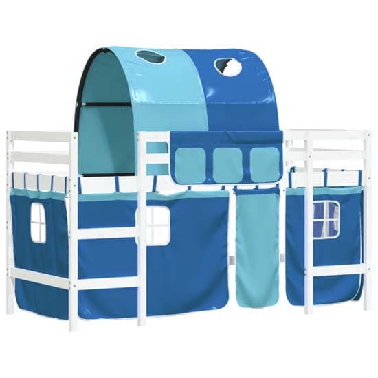 Messina Kids Pinewood Loft Bed In White With Blue Tunnel_4