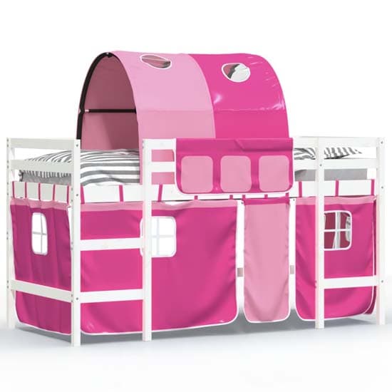 Messina Kids Pinewood Loft Bed In White With Pink Tunnel_2