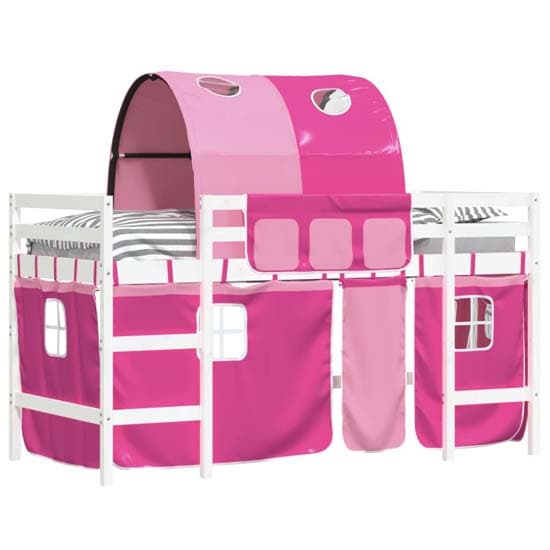 Messina Kids Pinewood Loft Bed In White With Pink Tunnel_3