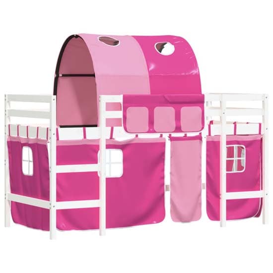 Messina Kids Pinewood Loft Bed In White With Pink Tunnel_4