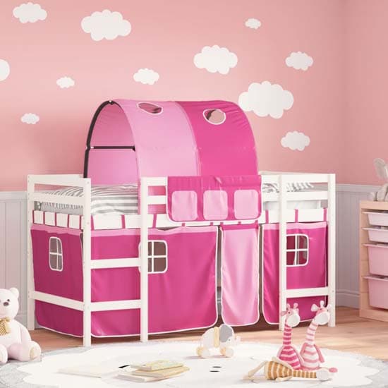 Messina Kids Pinewood Loft Bed In White With Pink Tunnel_1