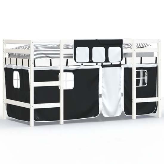 Messina Kids Pinewood Loft Bed In White With White Black Curtains_2