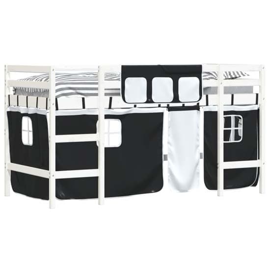 Messina Kids Pinewood Loft Bed In White With White Black Curtains_3