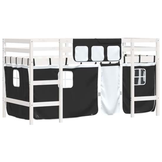 Messina Kids Pinewood Loft Bed In White With White Black Curtains_4
