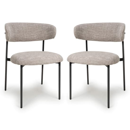 Mestre Oatmeal Tweed Fabric Dining Chairs In Pair_1