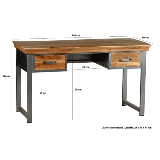 Metapoly Industrial Study Desk In Acacia With 2 Drawers_4