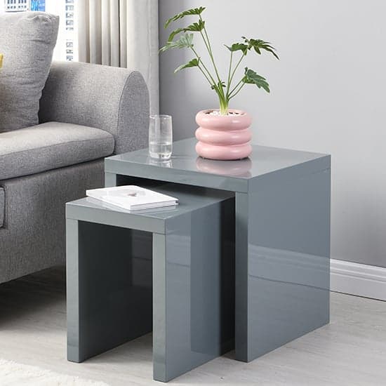 Metro Square High Gloss Set Of 2 Nesting Tables In Grey Furniture in