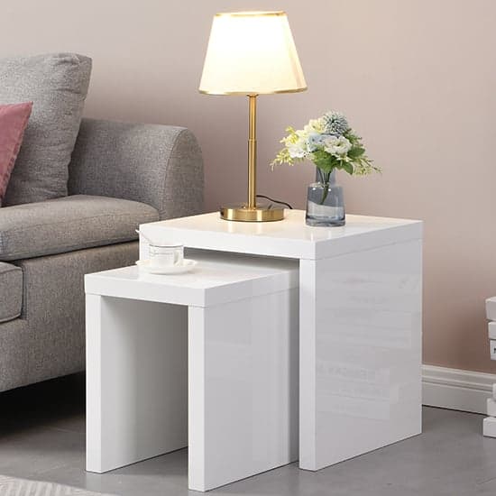 Metro Square High Gloss Set Of 2 Nesting Tables In White_1